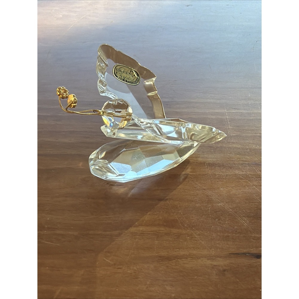 Vintage Bohemia Crystal Butterfly Figurine Czechoslovakia Label Faceted Glass‎